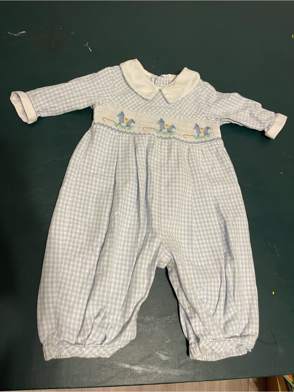 Vintage Smocked baby boy romper size 6m by Carriage Boutique